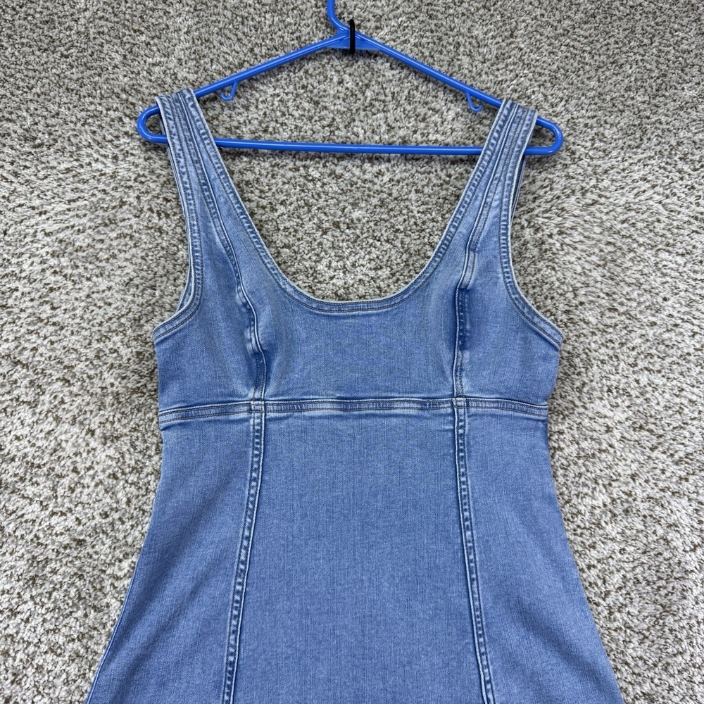 American Eagle Denim Dress Women's 6 Blue Maxi Scoop Neck Sleeveless Side Slit - Picture 3 of 16